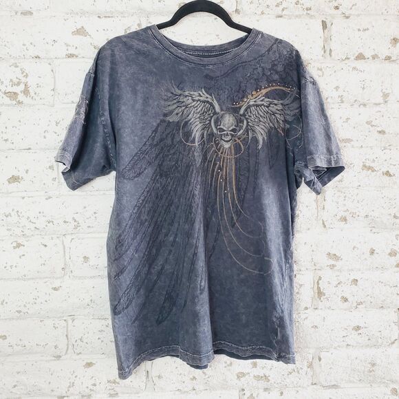 UHL STUDIOS MENS FORBIDDEN SKULL T-SHIRT FADED BLACK GRAPHIC TEE BIKER SZ 2XL - Picture 1 of 9